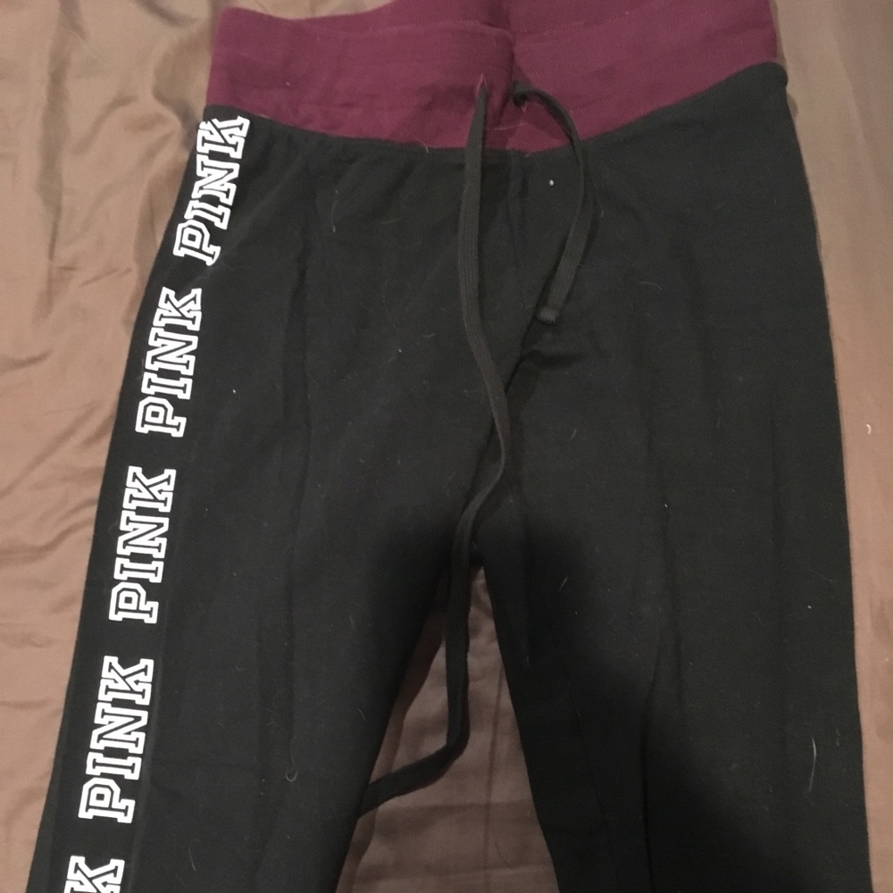 Full length PINK black leggings with PINK on side.